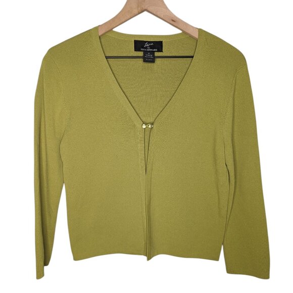 Lennie for Nina Lenoard Chartreuse Cardigan Sweater Cropped One Button Moss Med - Picture 2 of 6